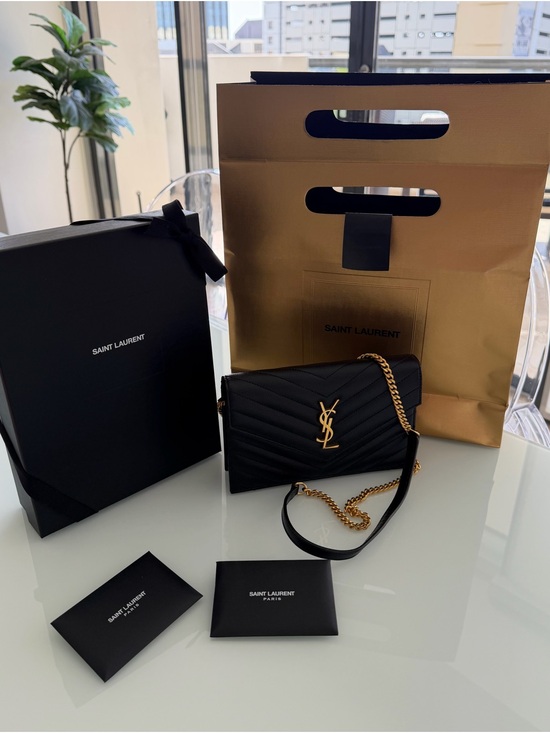 Saint Laurent Handbags - Saint Laurent Black Quilted Leather Crossbody with Gold YSL Chain